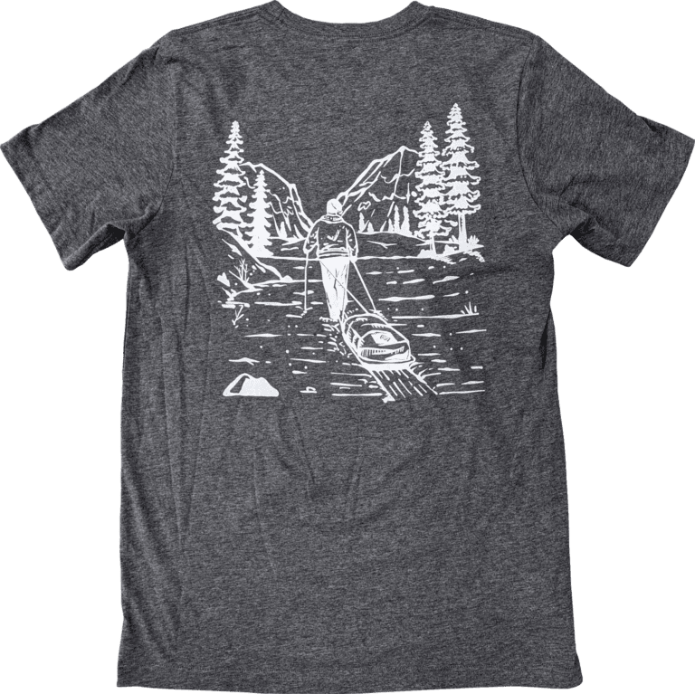 Back of the SkiPulk tshirt with a snowy pulk scene.