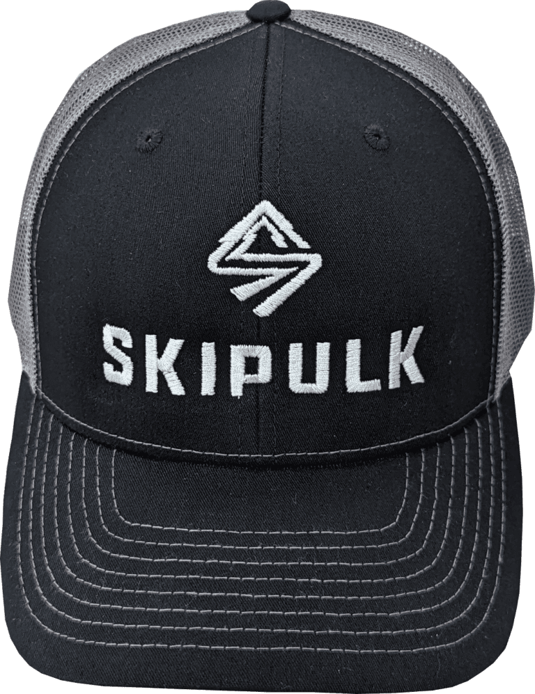Front of the SkiPulk snapback hat.