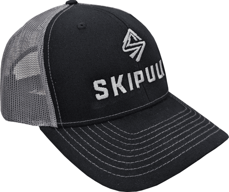 Side of the SkiPulk snapback hat.