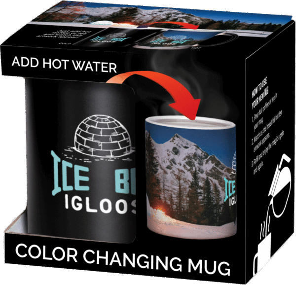 Color changing Icebox branded mug shown in box